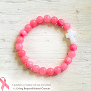 Cotton Candy Pink & White Jade Cross Bracelet