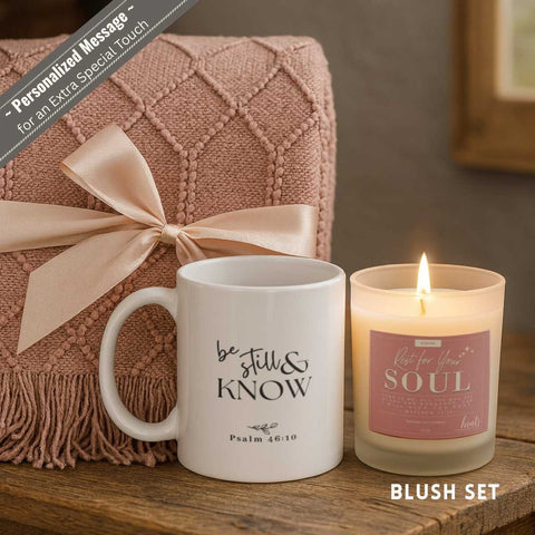 Be Still & Rest Gift Set | Blanket + Candle + Mug | Wrapped in Peace