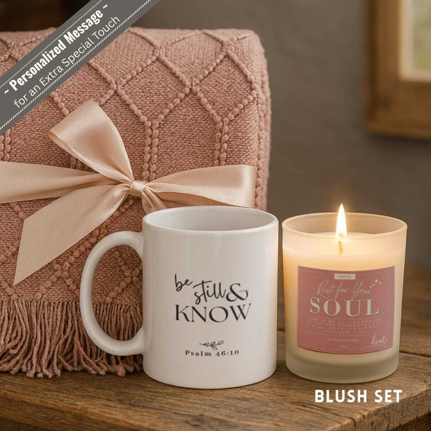 Be Still & Rest Gift Set | Blanket + Candle + Mug | Wrapped in Peace