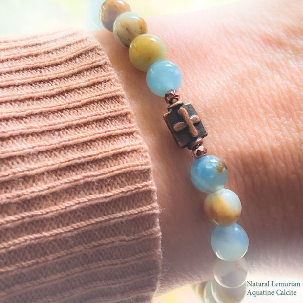 From Dawn to Dusk Bracelet —Natural Lemurian Aquatine Calcite