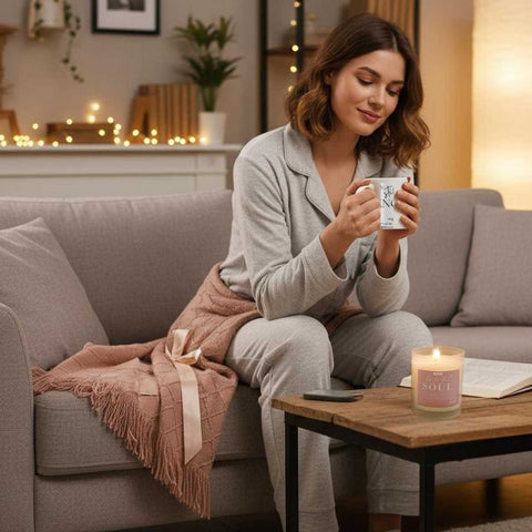 Be Still & Rest Gift Set | Blanket + Candle + Mug | Wrapped in Peace