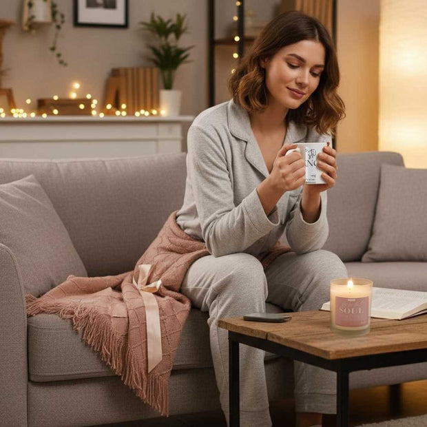 Be Still & Rest Gift Set | Blanket + Candle + Mug | Wrapped in Peace