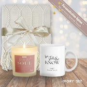 Be Still & Rest Gift Set | Blanket + Candle + Mug | Wrapped in Peace
