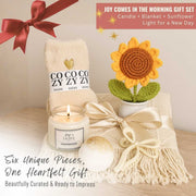 Joy Comes in the Morning Gift Set | Candle + Blanket + Sunflower | Light for a New Day