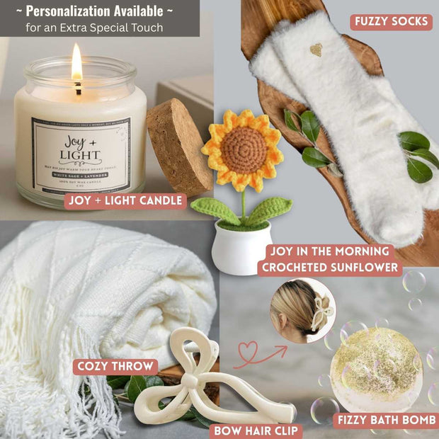 Joy Comes in the Morning Gift Set | Candle + Blanket + Sunflower | Light for a New Day