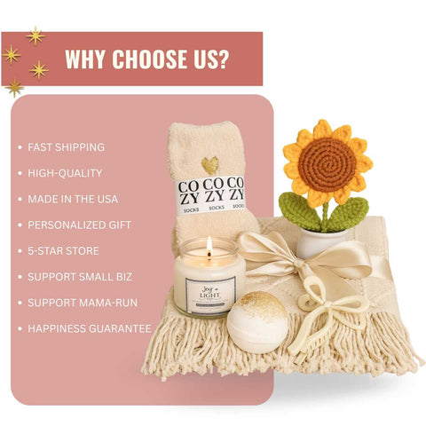 Joy Comes in the Morning Gift Set | Candle + Blanket + Sunflower | Light for a New Day