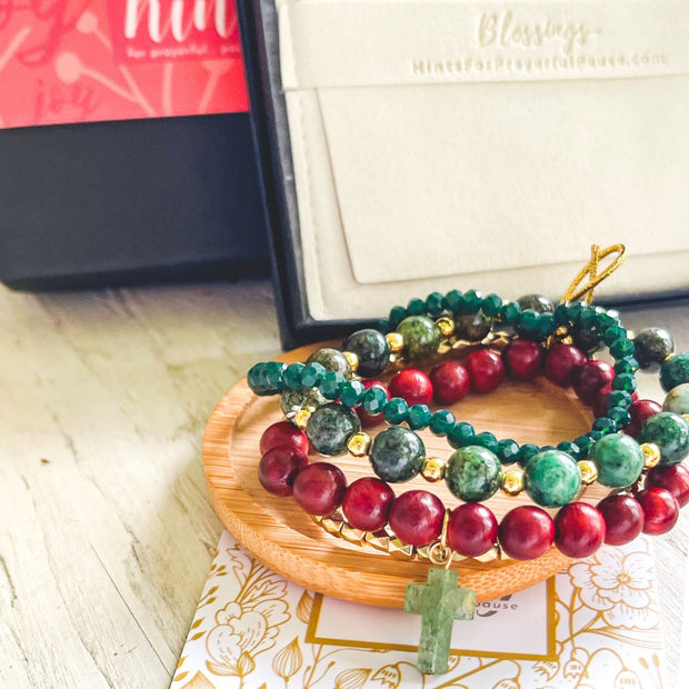 Glory and Grace Christmas Bracelet Set-green african turquoise stone