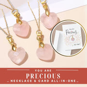 'You are Precious' Necklace & Card All-in-One Easy Gift—Pink Quartz