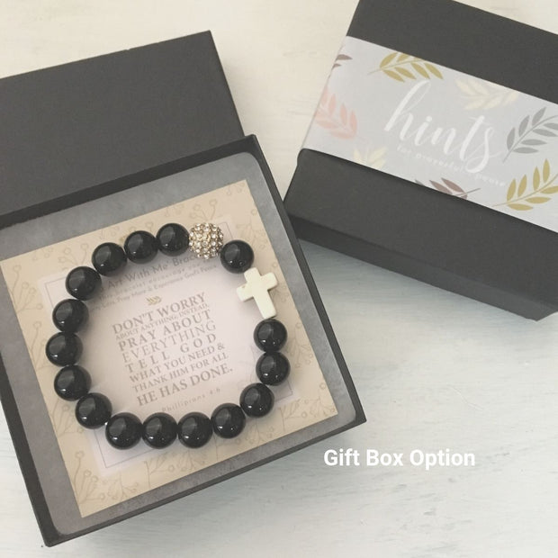 image of ‘Thou Art With Me’ Black Agate Bracelet in gift box