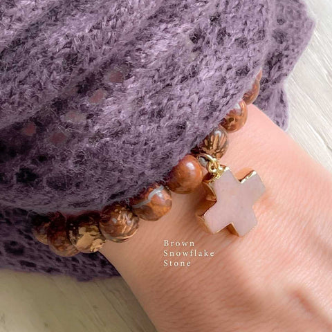 His Great Love Natural Stone Cross Bracelets