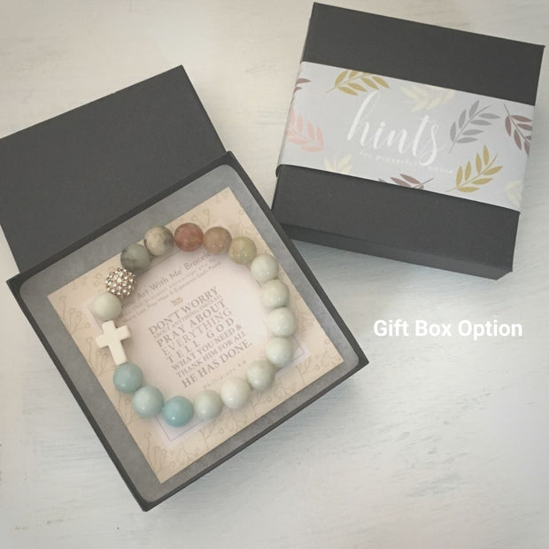 image of ‘Thou Art With Me’ Amazonite with Ivory Cross Bracelet in gift box