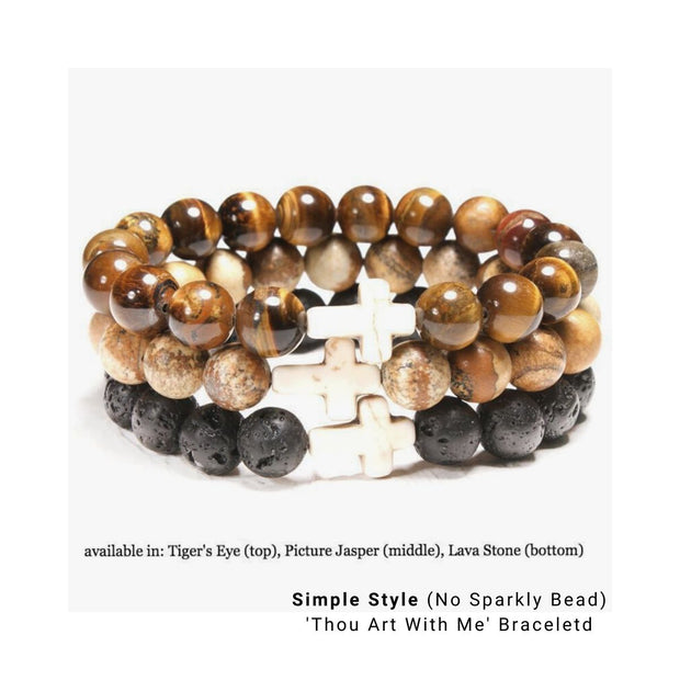 Photo of 3 Simple Style Natural Stone ‘Thou Art With Me’  with Ivory Cross Bead Bracelet - in Tiger&