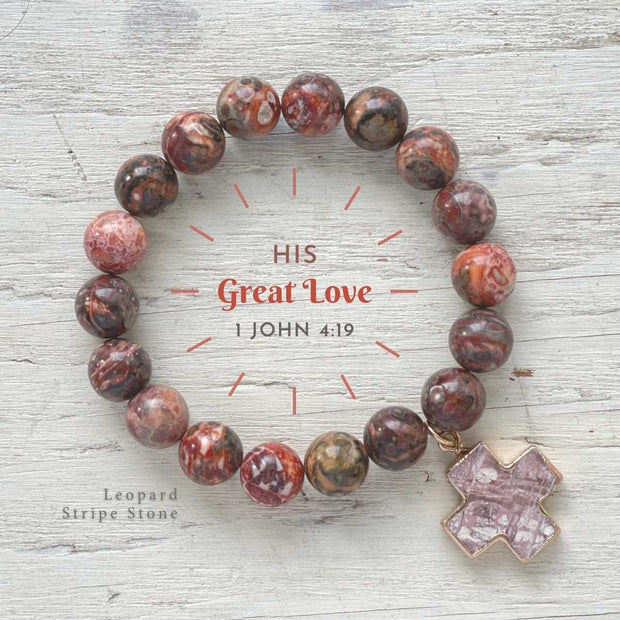 His Great Love Natural Stone Cross Bracelets