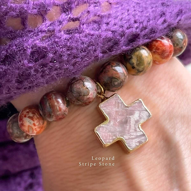His Great Love Natural Stone Cross Bracelets