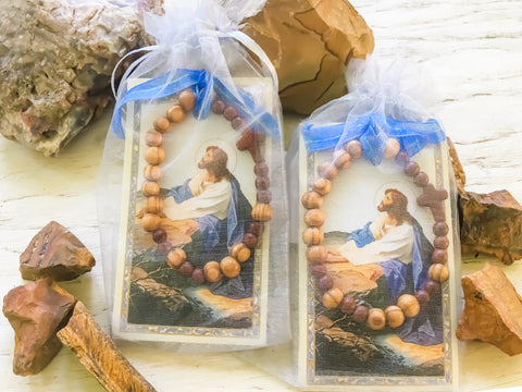 "Not my will, but Thine" Olive Wood Bead Cross Bracelets (Set of 2)