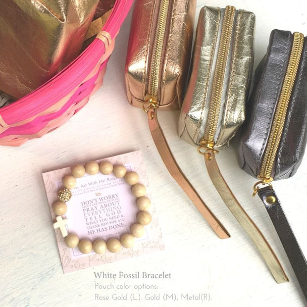 Thou Art With Me Bracelet + Pouch Set—White Fossil + Pouch