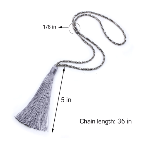 Jewelry - Sparkling Bead & Silk Tassel Necklace with measurements